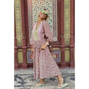 Maxi Dress pink floral bohemian crochet by Zara Size M Summer, Beach, Travel NWT